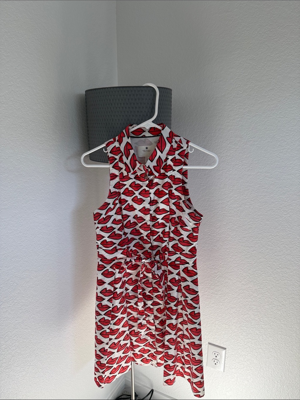Anthropologie White Sleeveless Shirt Dress with Red Lip Print